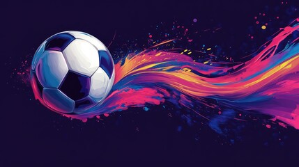 Naklejka premium Colorful Soccer Ball with Dynamic Splashes of Paint