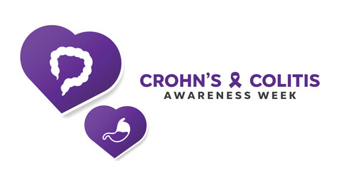 Crohns and Colitis Awareness Week. Colitis, stomach and heart. Great for cards, banners, posters, social media and more. White background. 