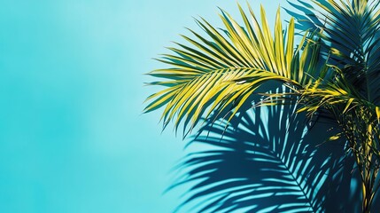Vibrant Green Palm Leaf Against Blue Background