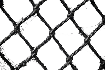 Close-up of a black chain-link fence against a transparent background. The pattern and texture of the metal mesh create an industrial aesthetic.