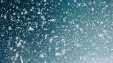 A charming street illuminated by warm yellow lights, with snow gently cascading down, creating a peaceful, inviting atmosphere in the quiet of night.