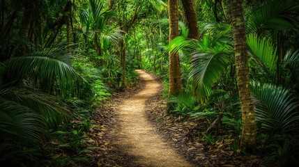 Serene Pathway Through Lush Tropical Forest