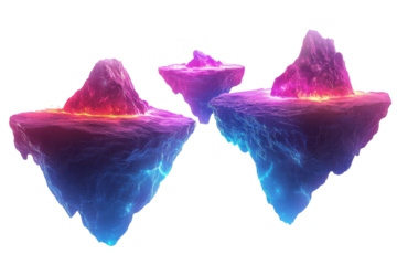 Vibrant digital art of floating futuristic islands with glowing lights, blending fantasy and sci-fi themes in a stunning visual masterpiece.