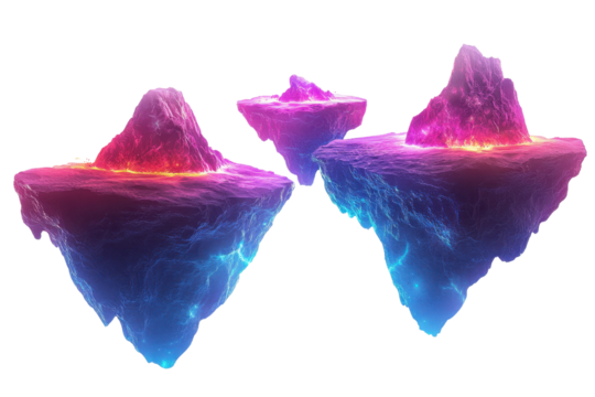 Vibrant digital art of floating futuristic islands with glowing lights, blending fantasy and sci-fi themes in a stunning visual masterpiece. - Powered by Adobe