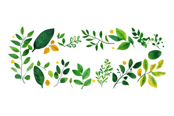 Vibrant watercolor wreath with diverse green leaves and yellow blooms, offering a fresh and natural decorative touch.