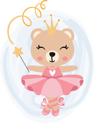 Cute baby teddy bear ballerina with crown