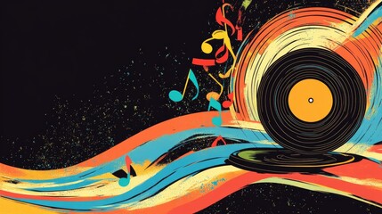 Vibrant Abstract Music Theme with Vinyl Record
