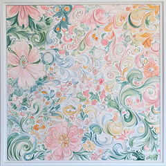 Geometric and Organic Doodle Tile and Carpet Designs with White Borders | Hand-drawn, Abstract, Floral, and Symmetrical Patterns in Soft Pastel and Earth Tones