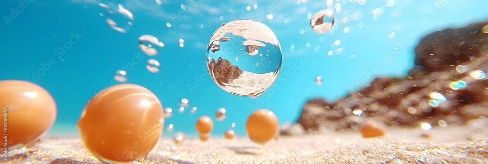 Poster bubbles rising through clear water symbolizing the surfacing of thoughts ideas and insights for cont