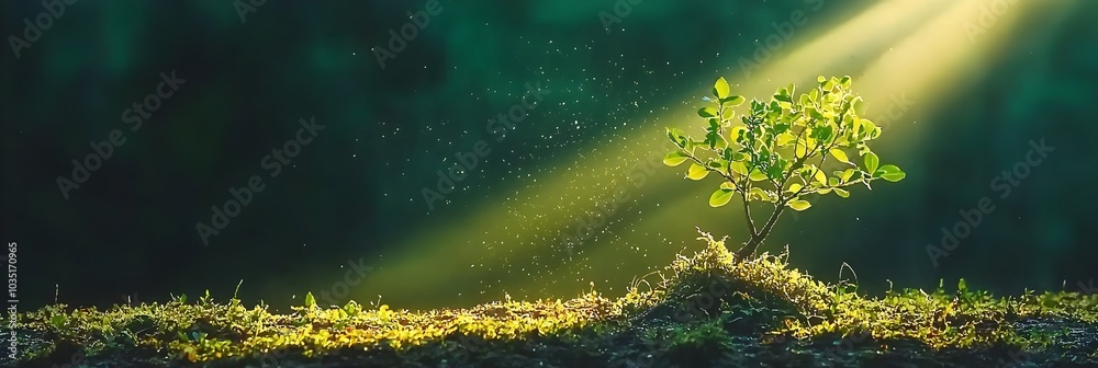 Poster captivating light rays streaming through the lush verdant forest creating an ethereal and enlighteni