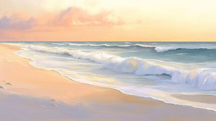 Obraz premium Serene Beach at Sunset with Gentle Ocean Waves
