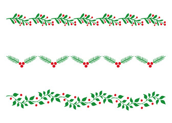 Colección de marcos de Navidad. Grupo de hojas, ramas y bayas de muérdago o acebo formando un borde de adorno para tarjetas y felicitaciones © teracreonte