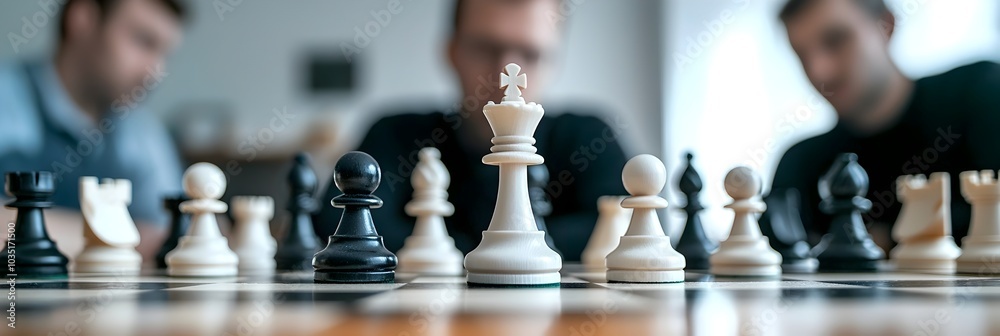 Poster Chessboard with Tactical Moves Left in Intense Chess Game Strategic Positioning and Analytical Decision Making in a Competitive Chess Match