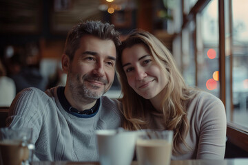 Beautiful dramatic scene of romantic dinner happy couple in love celebrating bonding, Generative AI