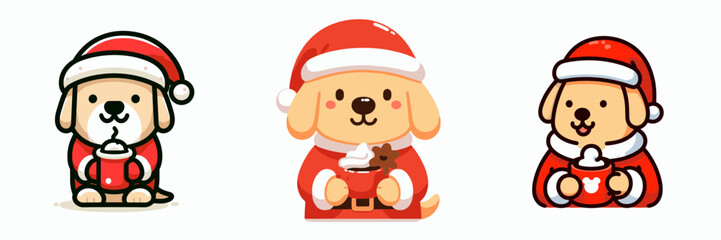 Labrador retriever in santa outfit with hot cup
