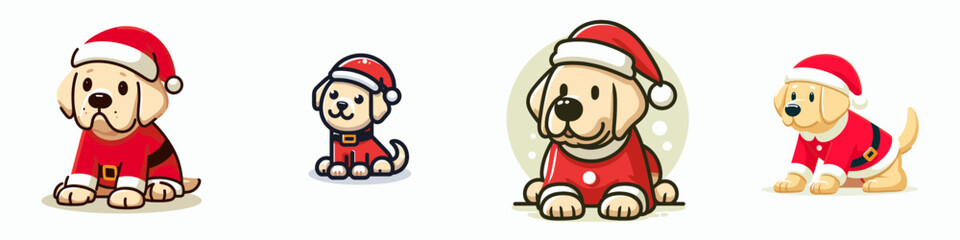 Labrador retriever in santa outfit leaning charmingly