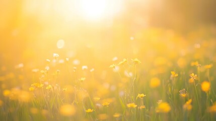 Soft Yellow Flowers in Gentle Sunrise Light