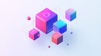Abstract 3D Composition of Cubes and Spheres with Gradient Colors