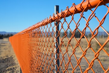 Orange Fence. Trespass Warning Area Sign for Security and Safety