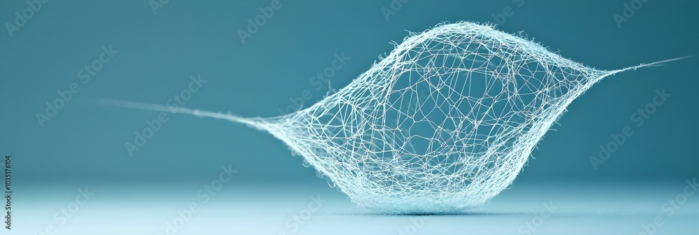 Poster Ethereal and serene abstract composition of interwoven lines and flowing forms creating a dynamic and intricate web like pattern with soft