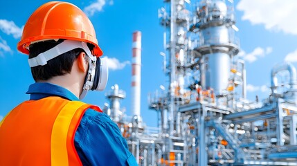 Expansive fuel processing plant with towering distillation columns heavy industrial machinery and complex pipeline infrastructure for energy production and distribution