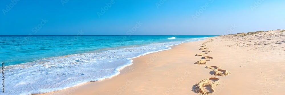 Poster fading footprints on a serene sandy beach symbolizing the ephemeral nature of memories and the passa
