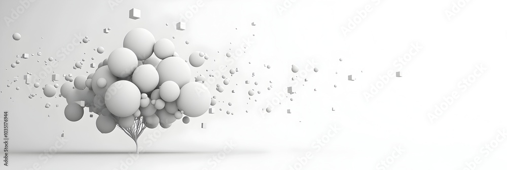 Aufkleber floating abstract 3d spheres and cubes in a minimalist modern and elegant composition soft shadows a