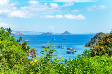 Phinisi boats in harbour of Labuan Bajo, Ost Nusa Tenggara, Flores, Indonesia, Southeast Asia.