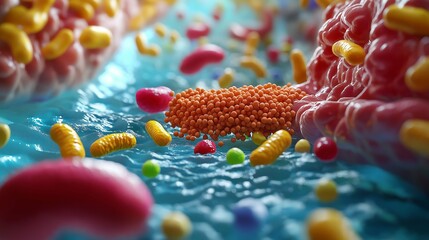 3D Cartoon Depiction of Enzymes Breaking Down Food