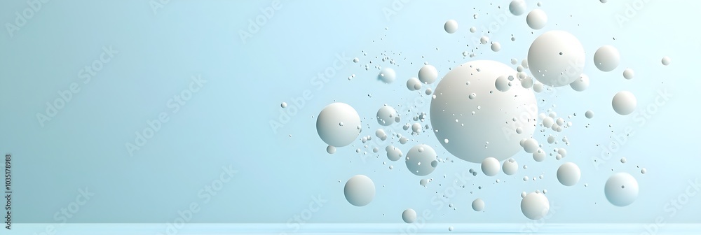 Aufkleber mesmerizing 3d abstract composition with floating geometric spheres and cubes in soft diffused shado