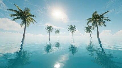 Tranquil Tropical Scene with Palm Trees and Ocean Calm