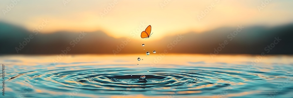 Poster Mesmerizing Ripple Effect on Tranquil Water Surface Evoking Emotional Impact and Introspective Atmosphere  Peaceful Serene and Harmonious Scenery Representing Feelings and Symbolism