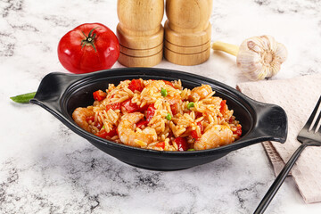 Italian pasta orzo with prawn