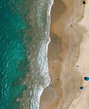 Aerial view of la ropa beach with beautiful coastline and ocean waves, Zihuatanejo, Mexico.