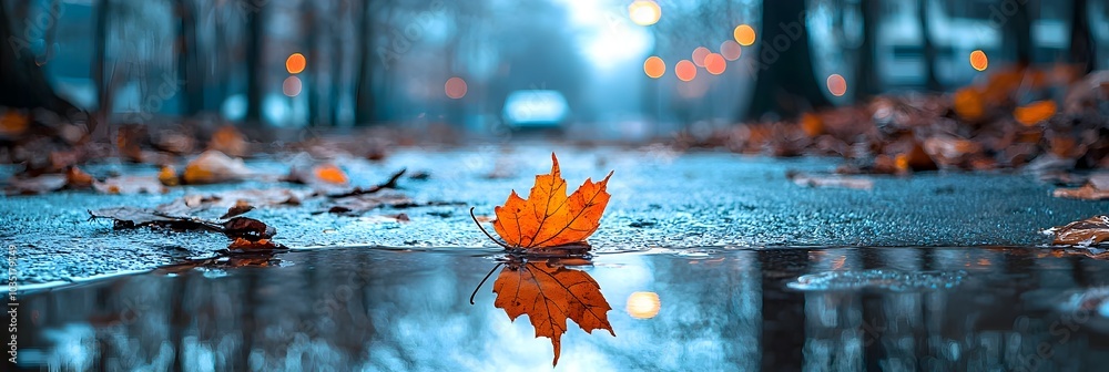 Poster Mirrored Reflections in Puddles   A Symbolic Representation of Altered Perceptions and Insights into Inner Thoughts  Tranquil and Serene Landscape with Mirrored Surfaces Reflecting the Environment