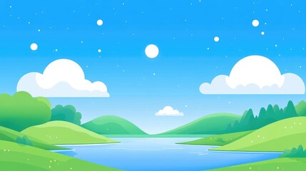 Tranquil Nature Scene with Green Hills and Blue Sky