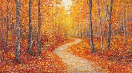 Fototapeta premium Serene Autumn Pathway in Vibrant Fall Colors