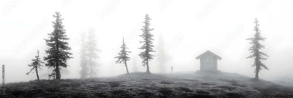 Poster mystical foggy landscape evoking a sense of uncertainty and wonder hazy atmospheric and dreamlike sc