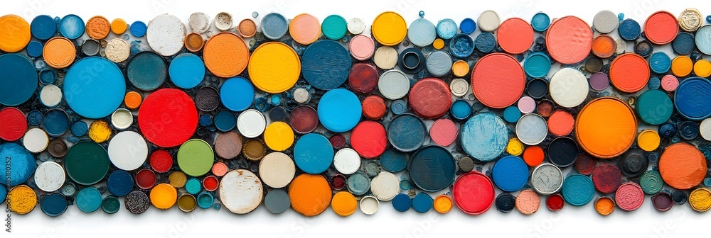 Poster overlapping and interconnected colored circles creating an abstract pattern symbolizing the converge