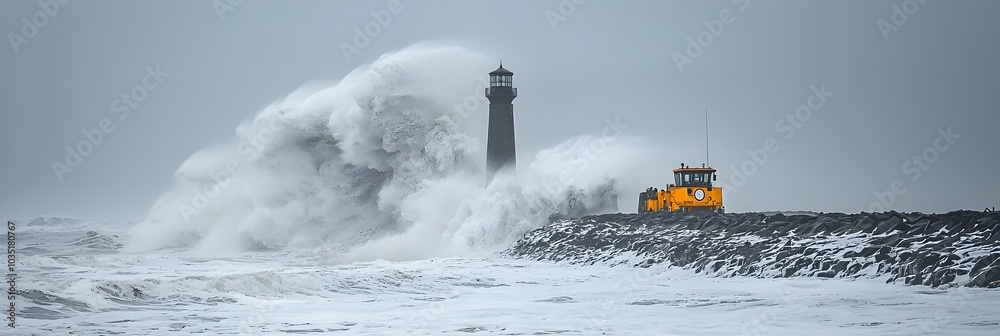Poster powerful waves crashing against a rugged rocky shore creating a dynamic and emotionally intense seas