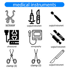 Medical Instrument And Equipment Icons Set Vector art illustration.
