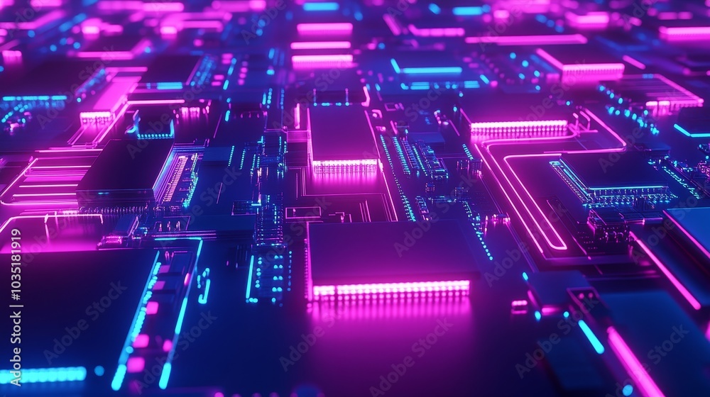 Poster a digital technology background that includes an ai hologram embedded in an ai chip and a circuit ba