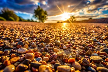 Obraz premium A close-up of gravel ground highlights nature’s earthy beauty, featuring detailed stone patterns and textures, perfect for capturing outdoor elements and enhancing nature photography.