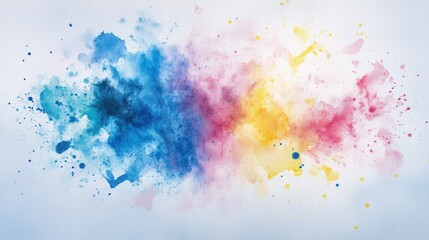 Fototapeta premium A creative, colorful background with large splashes of vibrant watercolor in shades of blue, pink, and yellow. 