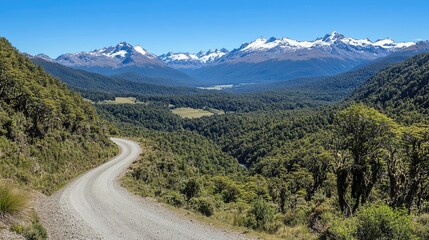 Scenic Mountain View with Gravel Road in Nature
