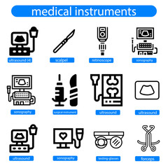 Medical Instrument And Equipment Icons Set Vector art illustration.
