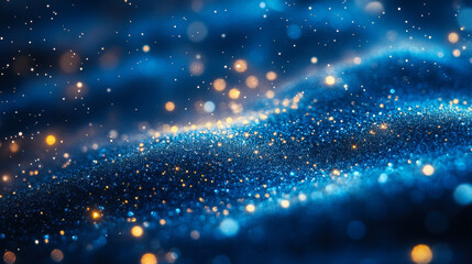 Obraz premium Abstract Illuminated Blue Glitter Wallpaper with Twinkling Lights in Night Sky Theme, Perfect for Festive or Elegant Background Design