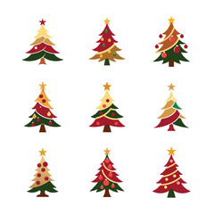 Obraz premium Set of Christmas tree decorating silhouette logo minimalist vector