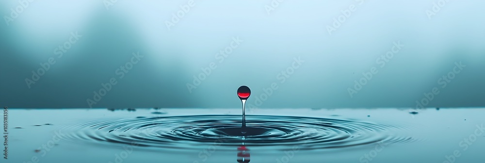 Poster Serene and tranquil ripple effect on the surface of a calm body of water representing the fluid and dynamic nature of emotional impact and energy within a natural landscape setting
