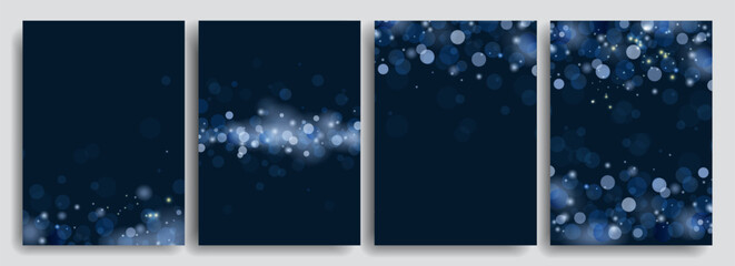 Blurred bokeh light blue background cards template set.Christmas and New Year template with bokeh. Abstract blue bokeh background for poster, invitation, postcards, banner.Vector illustration © Ilonka eva